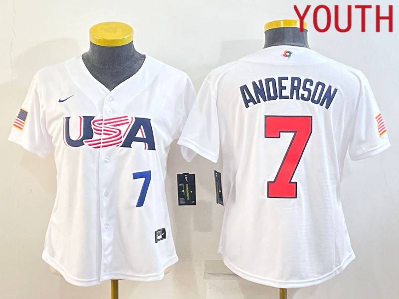 Youth 2023 World Cub USA 7 Anderson White MLB Jersey2